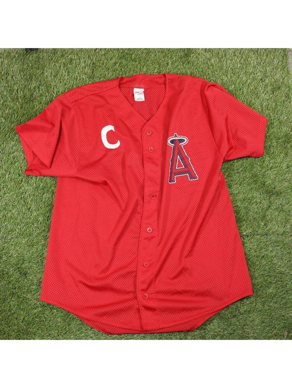 Los Angeles Angels Red Mesh Button-Up Baseball Jersey #2